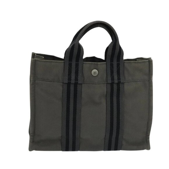HERMES Fourre Tout PM Tote Bag Canvas Gray Black Auth 104620 - Picture 3 of 16